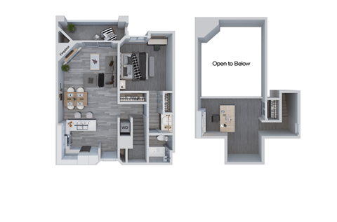a floor plan of a studio apartment with a bedroom and a living room